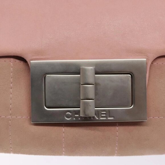 CHANEL Choco Bar Shoulder Bag Suede Pink Silver CC Auth 132385 - Picture 12 of 16
